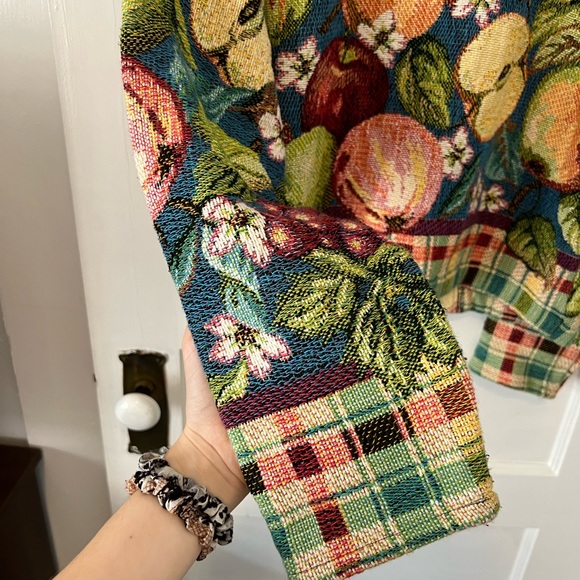 Vintage Tapestry Painted Pony Apple Fruit Fall Jacket Retro Artsy - Picture 2 of 10